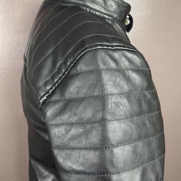 H & M Black Faux Leather Motto Jacket Womens Small - Picture 3 of 8